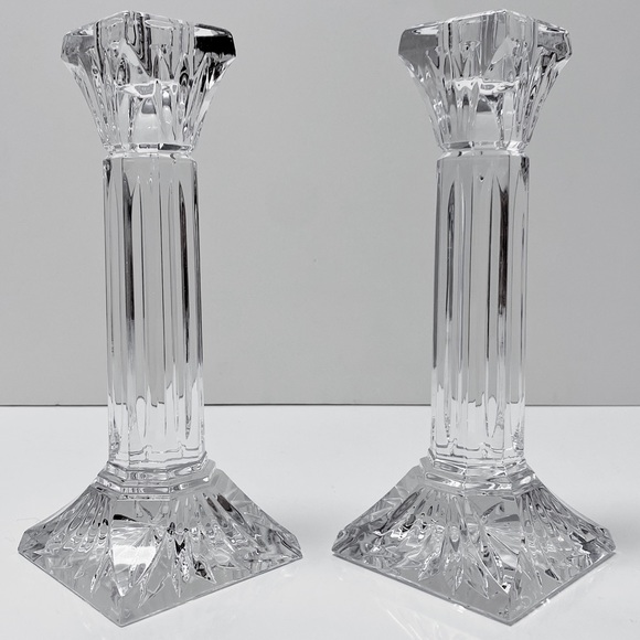 Waterford 8” Column Hand Crafted Fine Crystal Candlestick Pair - Picture 1 of 11